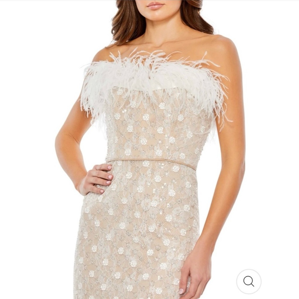 Elegant Feather-Trimmed Lace Dress